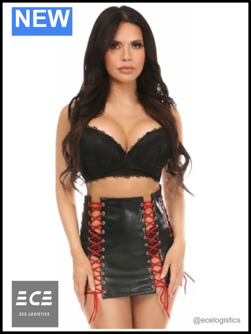 Faux Leather Lace-Up Mini Skirt Red Lacing Dancewear